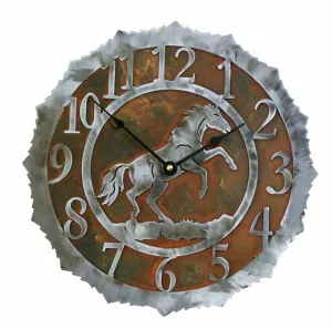 Rearing Horse 12" Round Metal Wall Clock