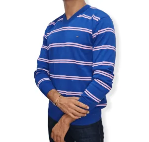 [Slim Fit] Men V-Collar Pullover TH - Blue Stripes