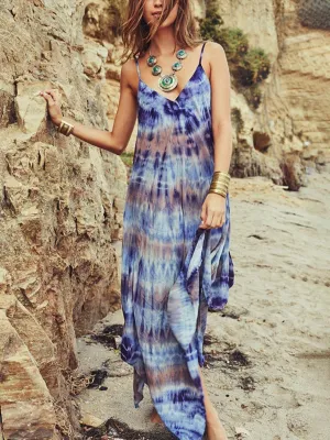 Summer Tie-dye V-neck Slip Casual Dress