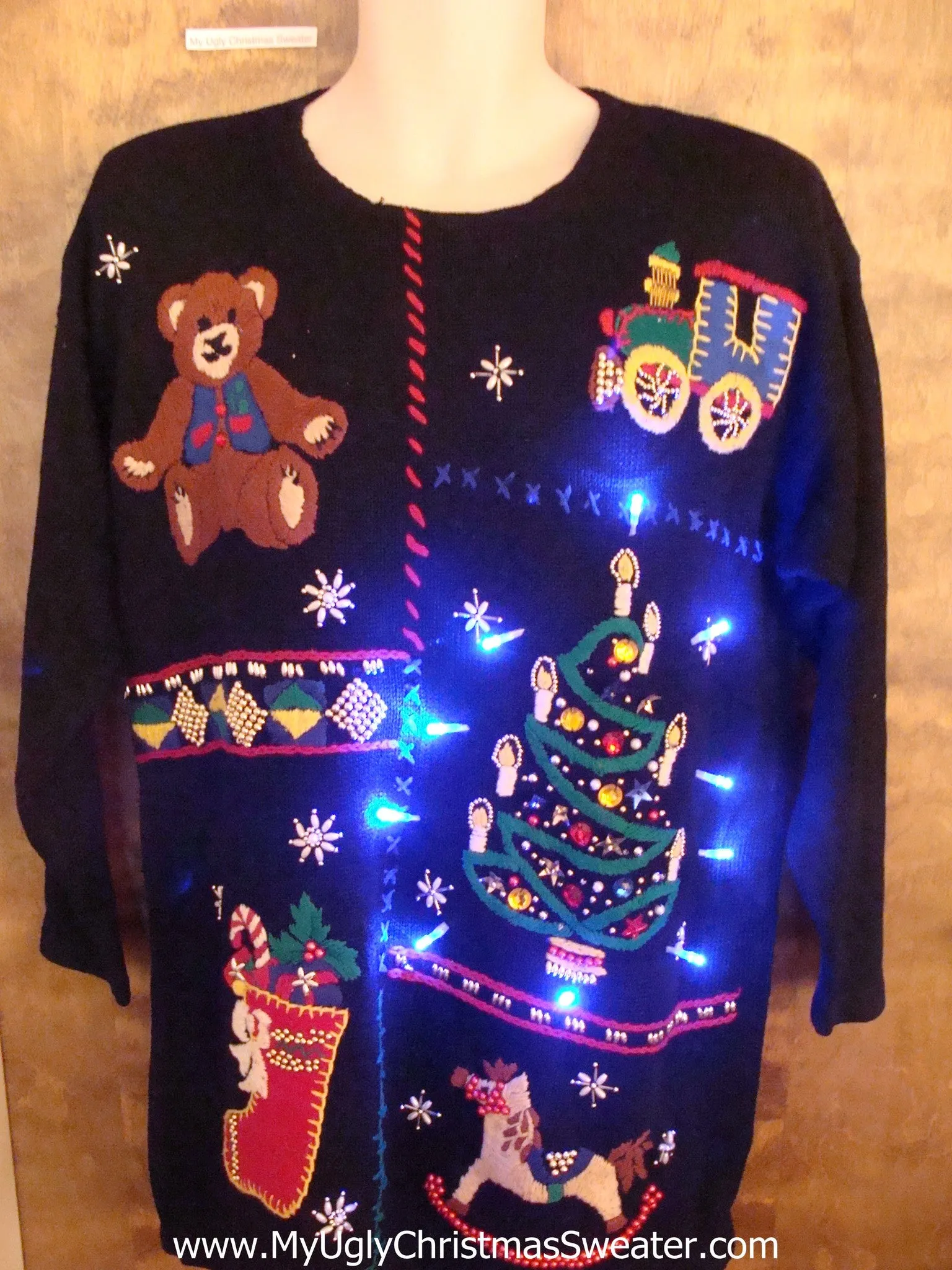 Toy Themed 80s Light Up Ugly Xmas Sweater