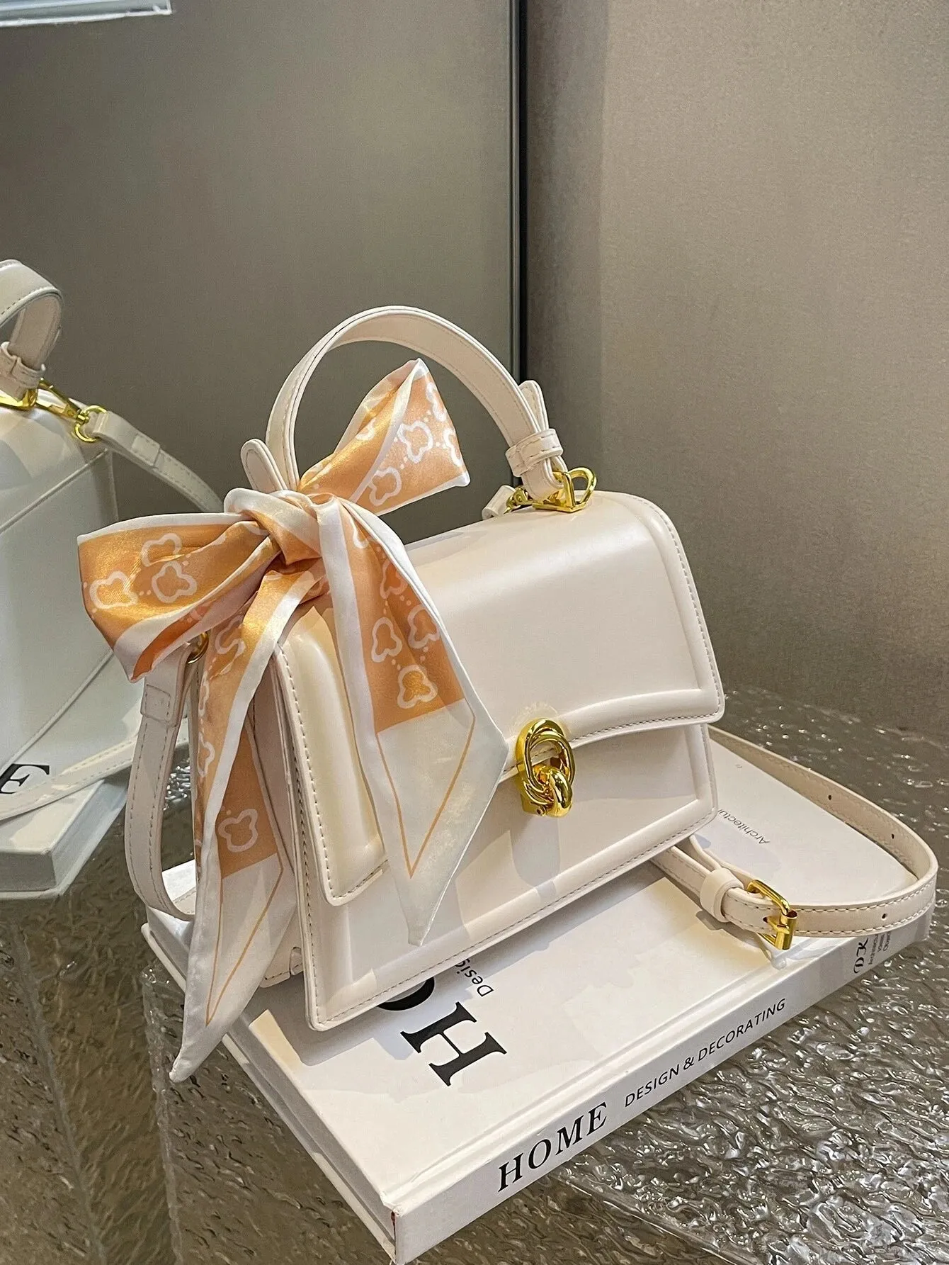 UAKISS  -  Bow Decor Lightweight Flap Bag, Business Casual Mini Women's Shoulder Bag Skinny Scarf Decor Square Bag For Teen Girls Women