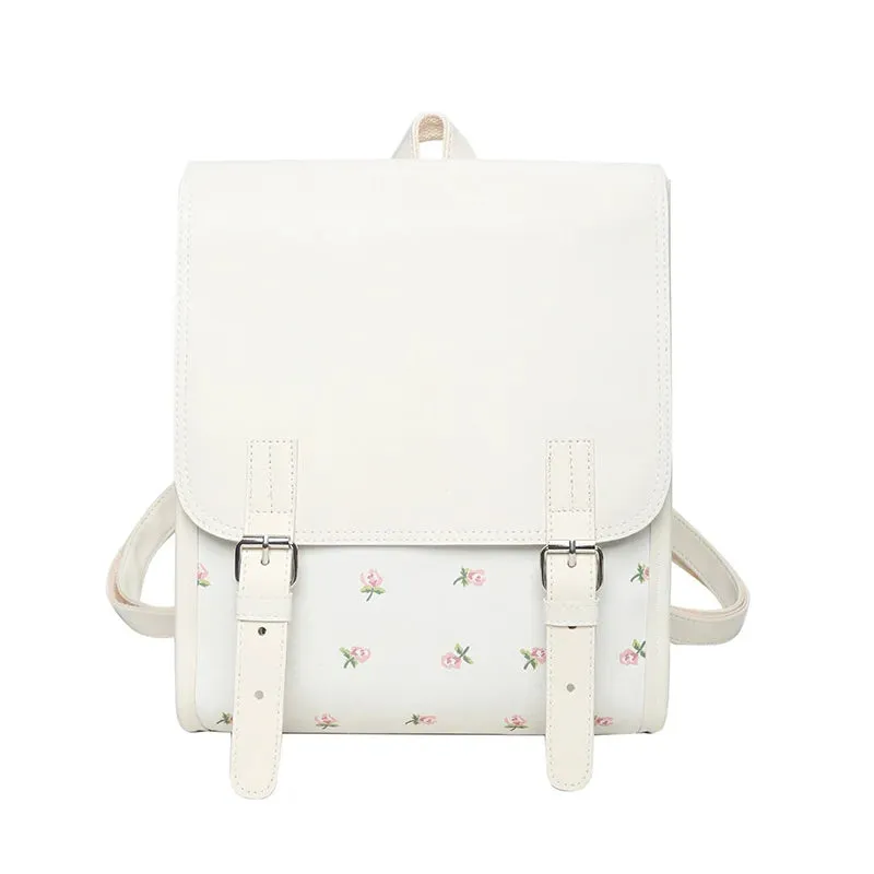 UAKISS  -  Business Casual Portable Ditsy Floral Buckle Decor Flap Backpack For Teen Girls Women Large Capacity Fashionable Schoolbag