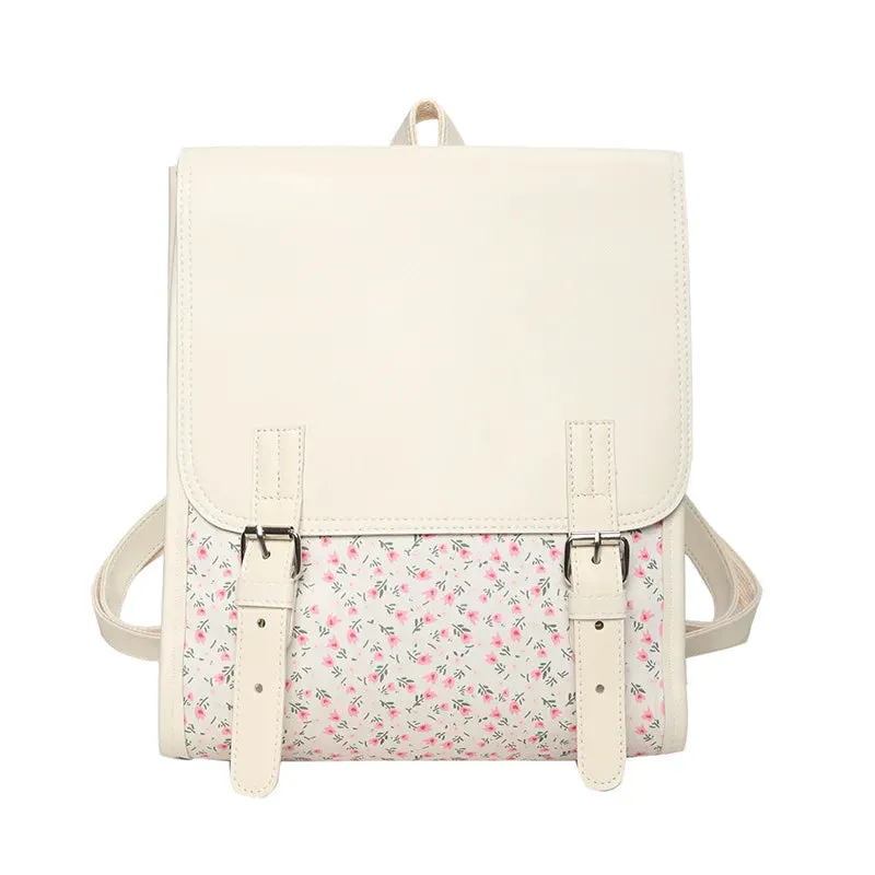 UAKISS  -  Business Casual Portable Ditsy Floral Buckle Decor Flap Backpack For Teen Girls Women Large Capacity Fashionable Schoolbag
