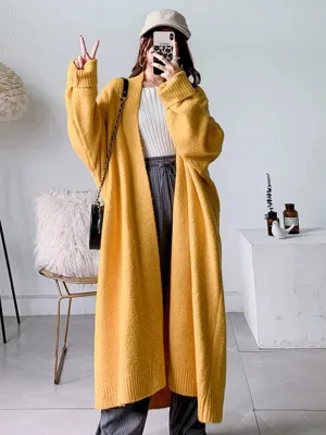 Urban Simple Loose Solid Color Knitting Cardigan Coat YELLOW