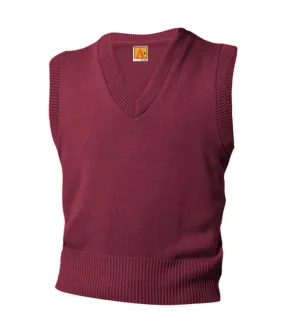 V-Neck Sleeveless Pullover - w/ School Logo - Maroon