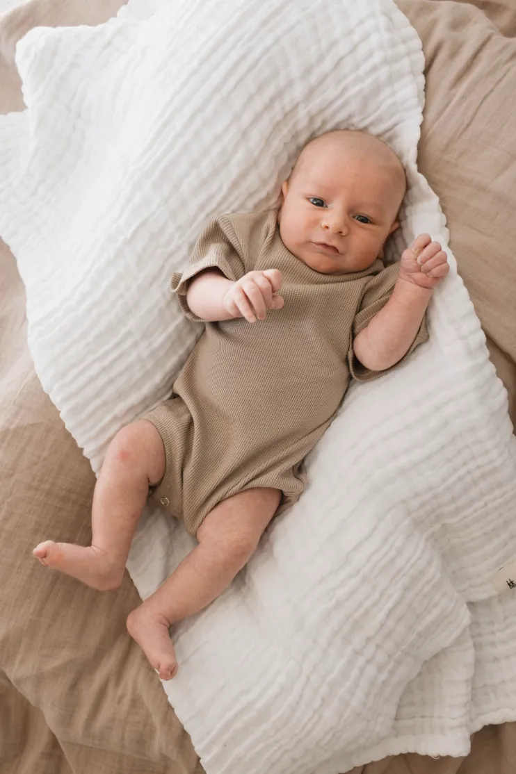 Waffle Knit Bubble Romper | Dark Taupe