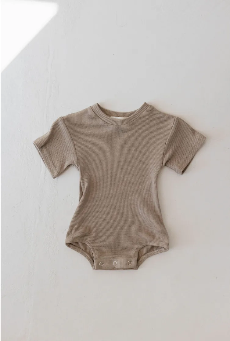 Waffle Knit Bubble Romper | Dark Taupe