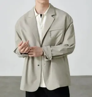 Wiaofellas  -  New Style  Men's Gray Color  Casual single breasted Casual Long Sleeve  Cotton  Blend  Suit Jacket Coat