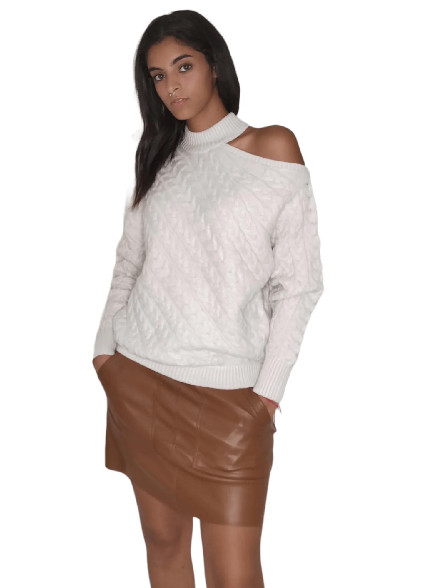 Women Off-Shoulder Pullover - Beige