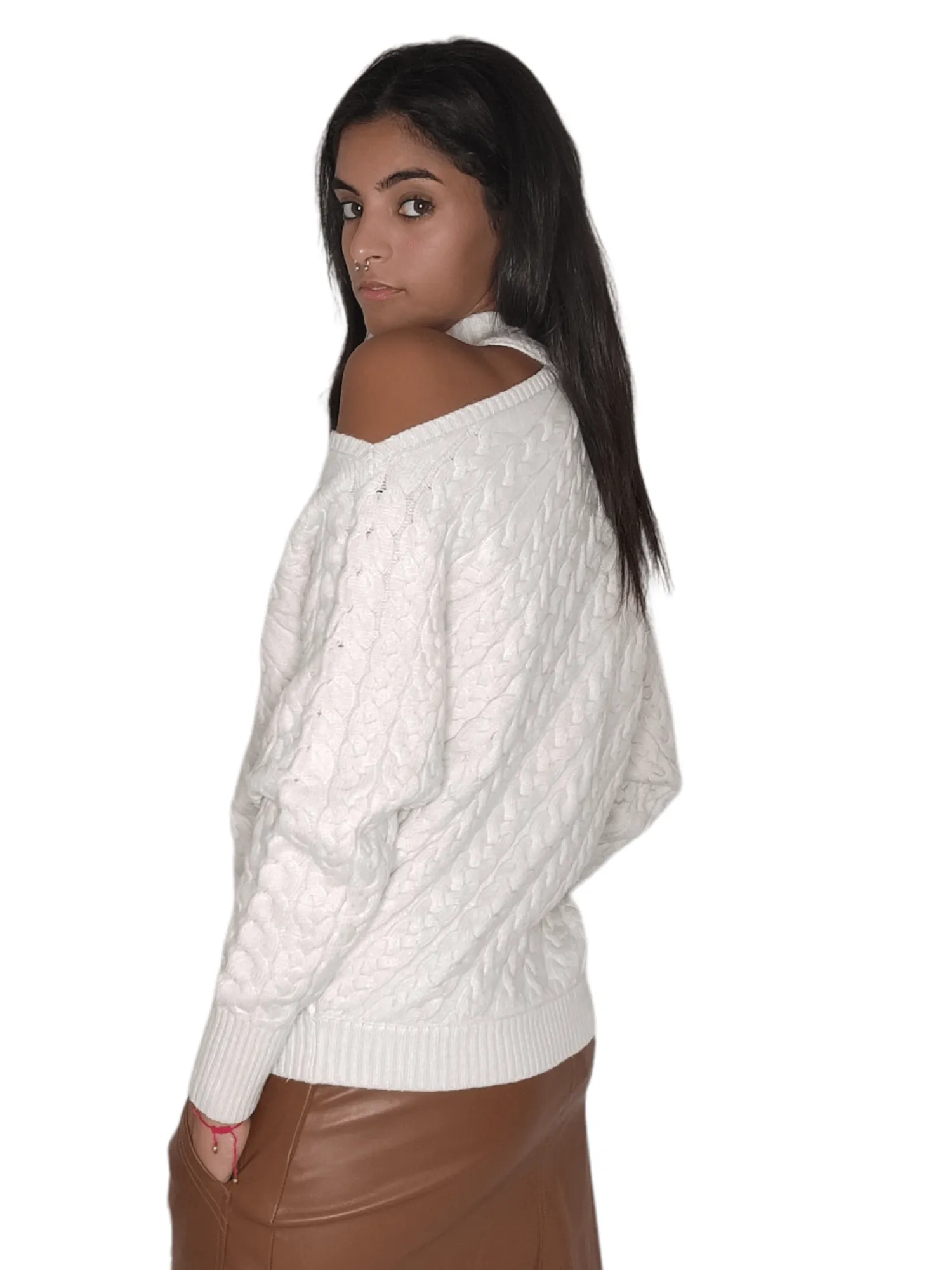 Women Off-Shoulder Pullover - Beige