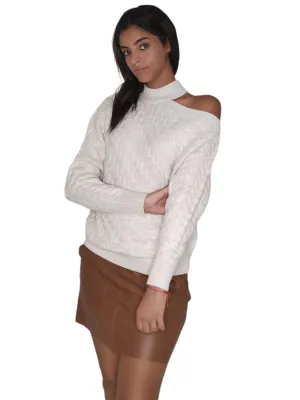 Women Off-Shoulder Pullover - Beige