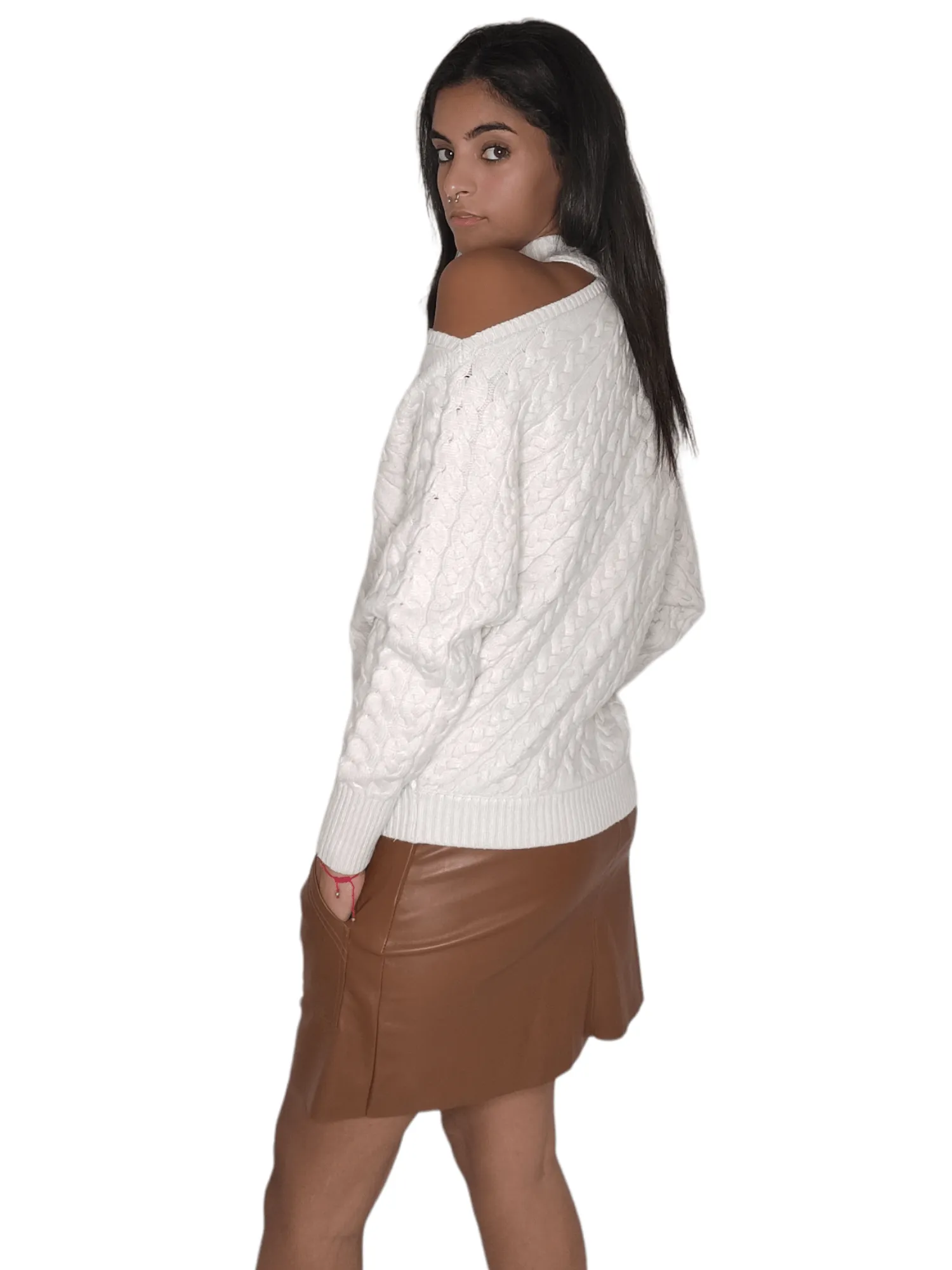 Women Off-Shoulder Pullover - Beige