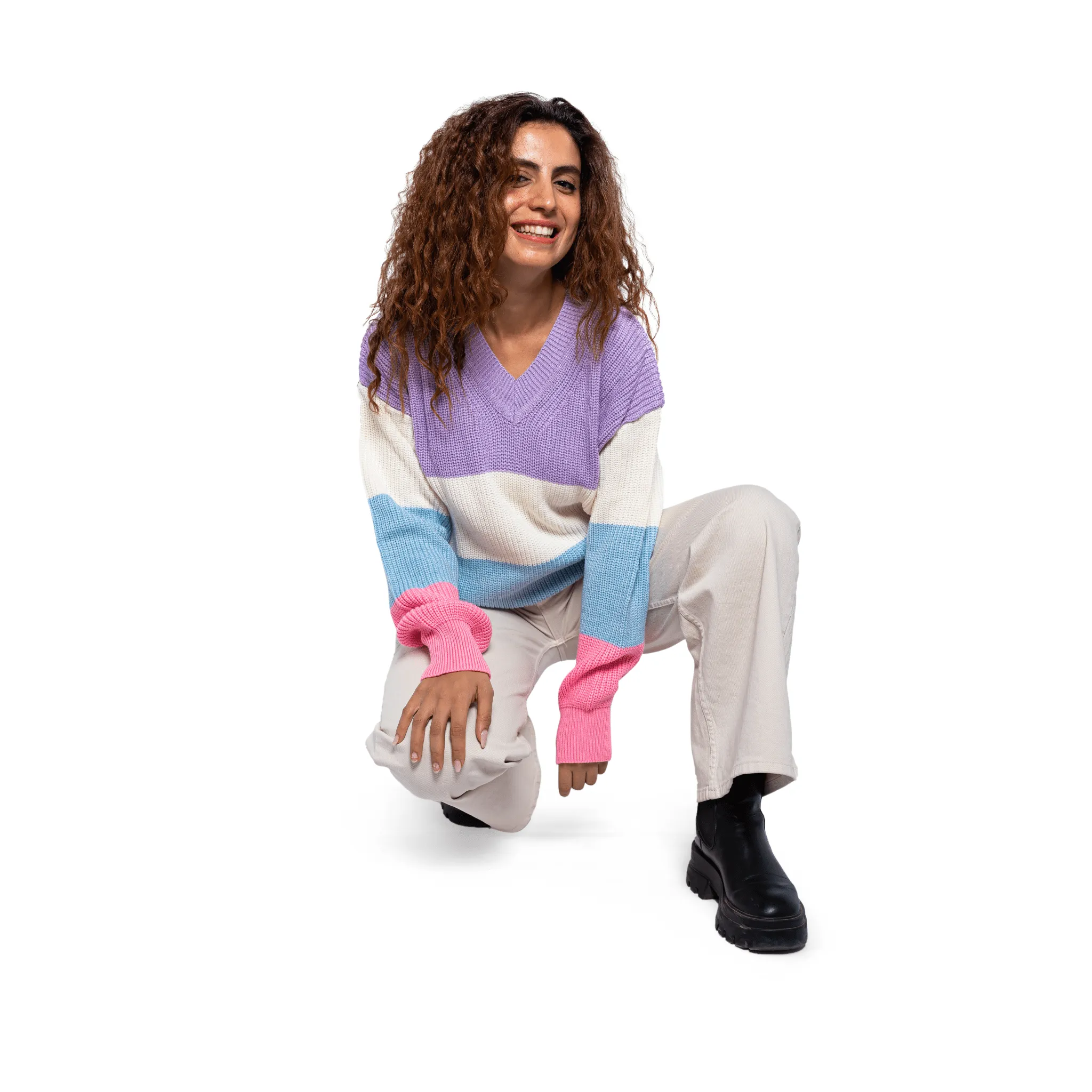 Women Stripped Pullover - Purple x Baby Blue