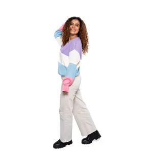 Women Stripped Pullover - Purple x Baby Blue